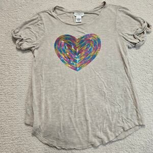 For The Republic Sequined Rainbow Heart T-shirt Women's Size S New Preppy